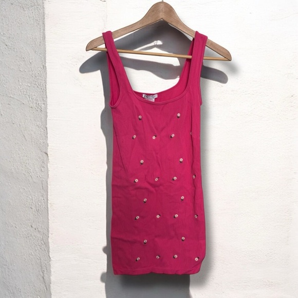 NWT Zara Pink Embellished Sleeveless Tank Top Dress Floral Bodycon L - Picture 1 of 4